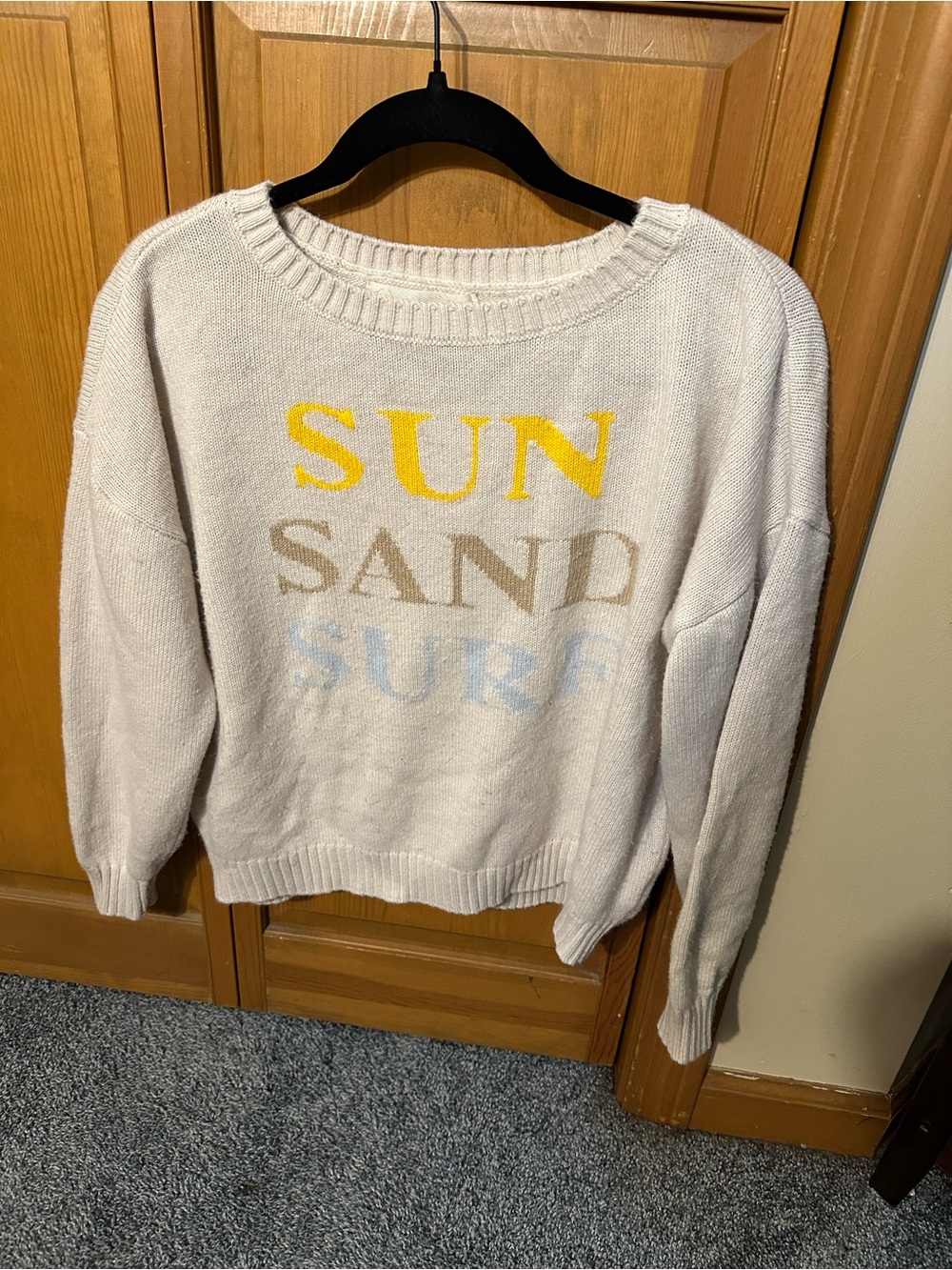 saltwater LUXE Cream Crewneck Sweater with SUN SAND SURF Graphic